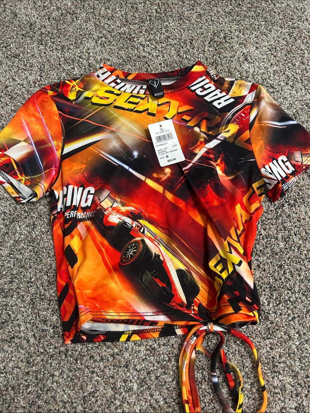 Red & Orange Race Car Graphic Crop Top - Unbranded